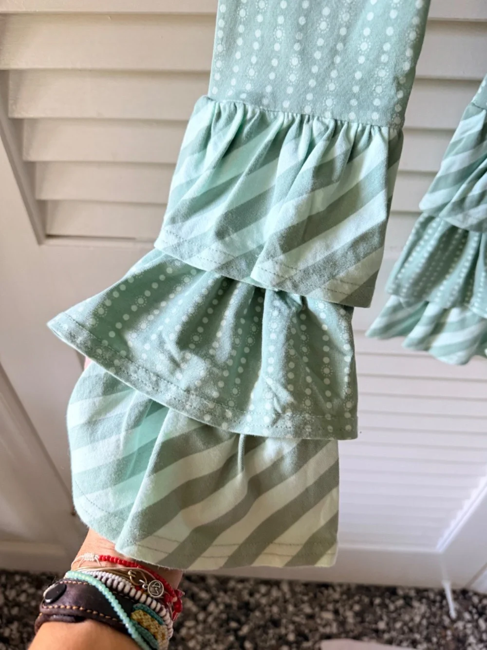 Matilda Jane Girls Size 8 Outfit Set Ruffle Bell Bottom Pants Striped Boho